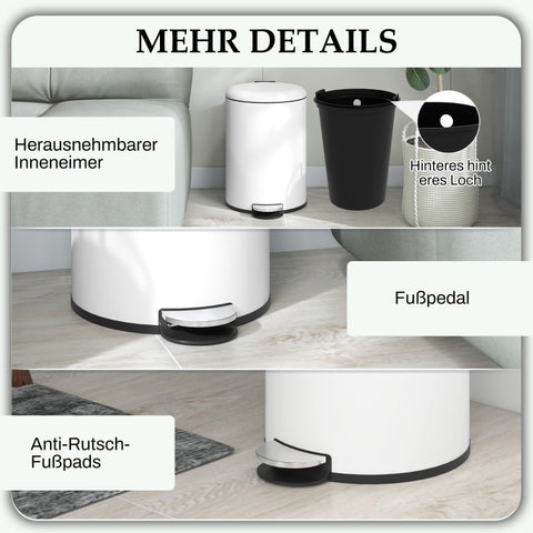 Rootz Trash Can - Waste Bin - Garbage Bin - 20L Capacity - Soft-Closing Lid - Pedal - Non-Marking Surface - 36cm x 30cm x 44.5cm