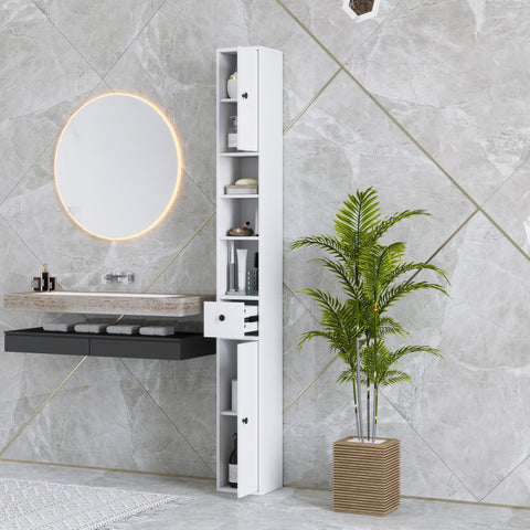 Rootz High Slim Bathroom Cabinet - Storage Organizer - Space Saver - Maximizes Space - 20cm x 20cm x 178cm, White