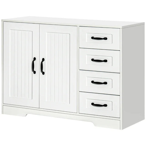 Rootz Storage Cabinet - Sideboard Chest Drawers - Modern Style - 4 Drawers - 1 Cabinet - Chipboard - White - 105 Cm X 40 Cm X 76 Cm