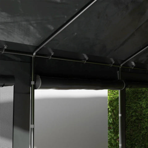 Rootz Carport & Party Tent - Height Adjustable - 4 Windows & Doors - Metal Frame - Galvanized Steel - Dark Gray - 3 x 6m