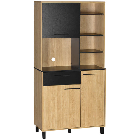 Rootz Kitchen Buffet - Storage Cabinet - Pantry Organizer - Ample Storage - 90x40x180cm - Black/Brown Wood - Modern Design - Ideal Kitchen Space Solution