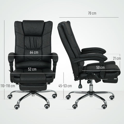 Rootz Massage Office Chair - Executive Chair - Ergonomic Seats - Massage Function - Black - Includes Footrest - Adjustable Height - 64cm x 70cm x 118cm