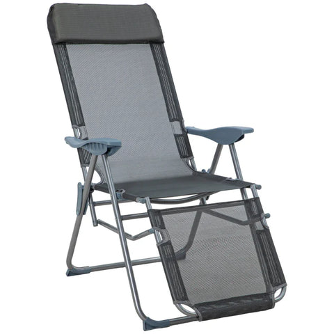 Rootz Opvouwbare Tuinstoel - Zonnebank - Ligstoel - Campingligstoel - Weerbestendig - Polyester - Grijs + Zilver - 63cm x 81cm x 108cm