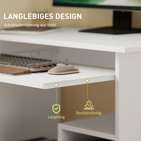 Rootz Computer Table - Desk - Workspace Station - Space-Saving Solution - 80 x 45 x 75 cm - White