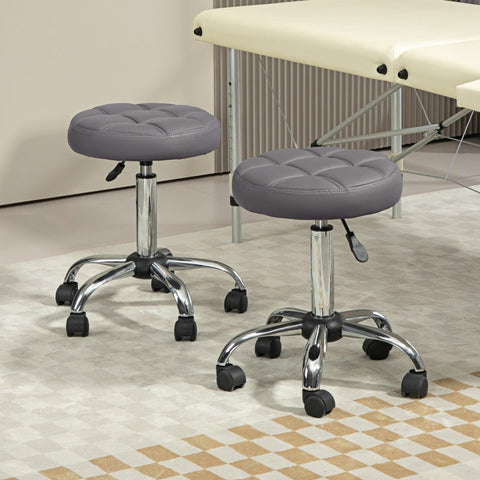 Rootz Swivel Salon Stool - Rolling Seat - Adjustable Height - Faux Leather - Comfortable Padding - 35.5cm x 63cm - Gray