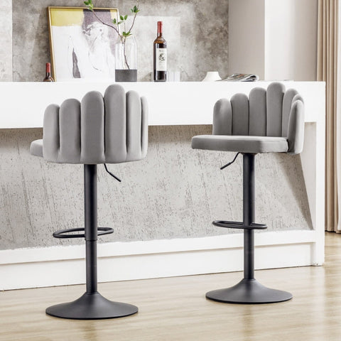 Rootz Set of 2 Velvet Bar Chairs - Bistro Stools - Ergonomic Seating - 360° Rotatable - 56cm x 41cm x 88-108cm