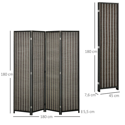 Rootz Foldable Room Divider - Privacy Screen - Paravent - High-Quality Wood/Bamboo - 180cm x 180cm - Brown/Black