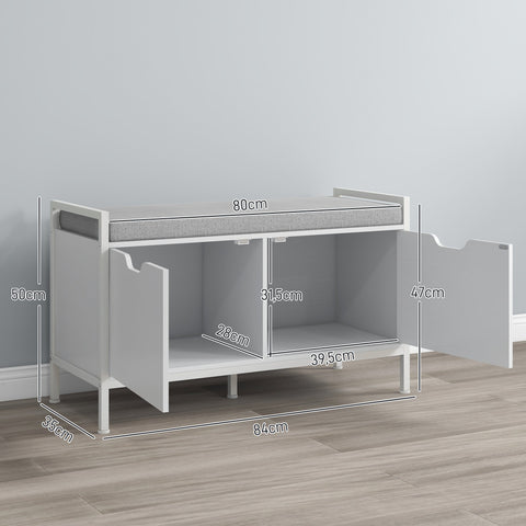 Rootz Shoe Furniture Bench - Shoe Storage Cabinet - Entrance Organizer - Padded Seat - 84L x 35T x 50H cm - White and Grey