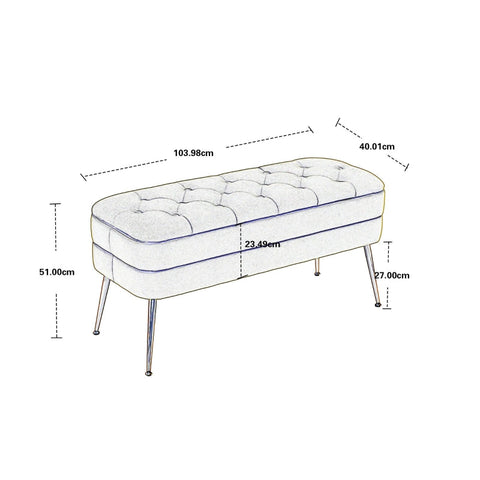 Rootz Velvet Pouf Bench - Ottoman - Velvet Storage Bench - Comfortable Seat - 104cm x 40cm x 51cm