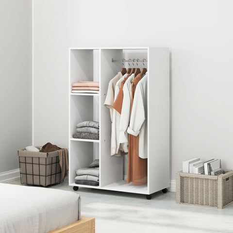 Rootz Wardrobe on Wheels - Mobile Wardrobe - Rolling Clothes Rack - Spacious Storage - 80 x 40 x 128 cm, White