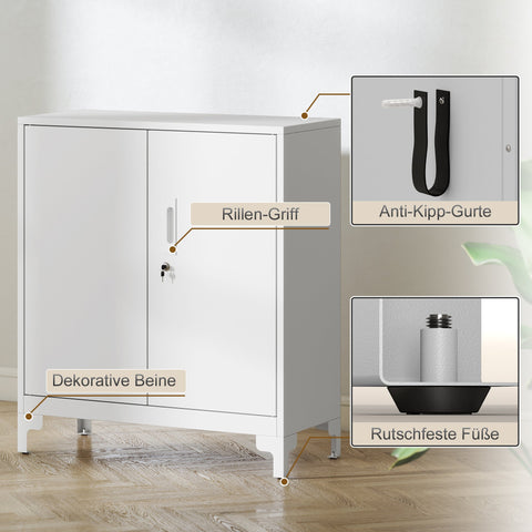 Rootz Metal Office Cabinet - Storage Unit - Filing Cupboard - Lockable Doors - 80cm x 35cm x 91cm