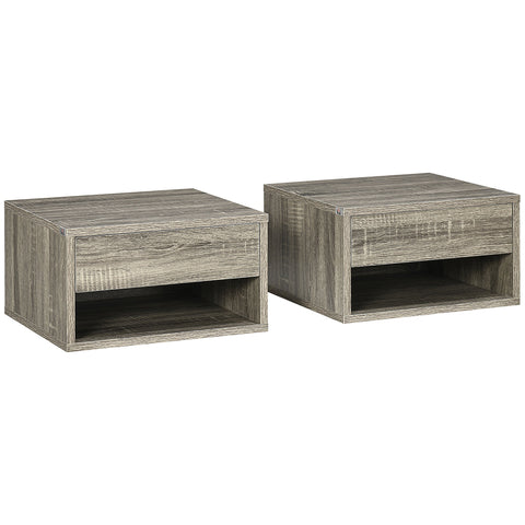 Rootz Set of 2 Wall-Night Tables - Bedside Table - Nightstand - Triple Storage Space - 37b x 32t x 21h cm