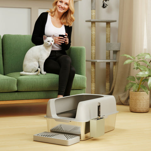 Rootz Cat Toilet Litter Box - Stainless Steel - High Walls - Easy Cleaning - 60.2cm x 40.6cm x 29cm