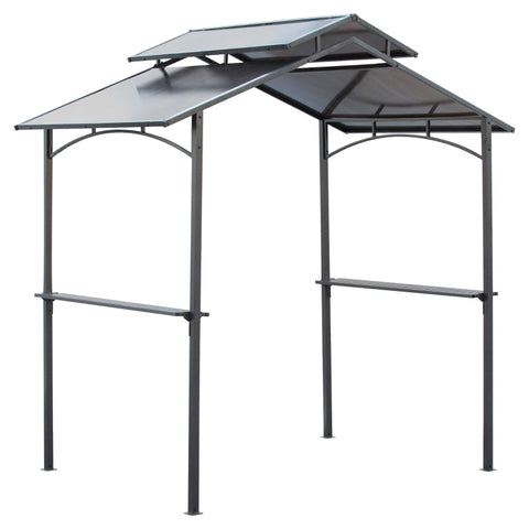 Rootz Barbecue Pavilion with Flame Protection Roof - BBQ Shelter - Outdoor Grill Gazebo - UV Protected - Rainproof - Double Roof Ventilation - 240cm x 150cm x 250cm - Steel & PC - Black + Brown