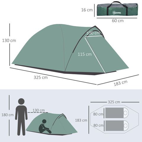 Rootz 2-Person Camping Tent - Pop-Up Dome Tent - Weatherproof Shelter - UV Protection - 325cm x 183cm x 130cm