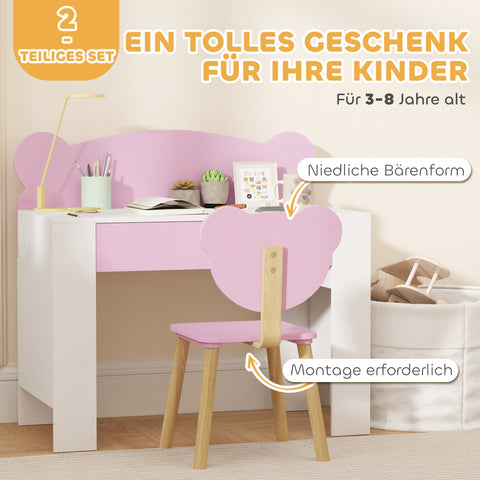 Rootz Children's Desk Set - Work Table - Chair - Educational Fun - Bear Shape - Pink - 80cm x 41cm x 74.5cm