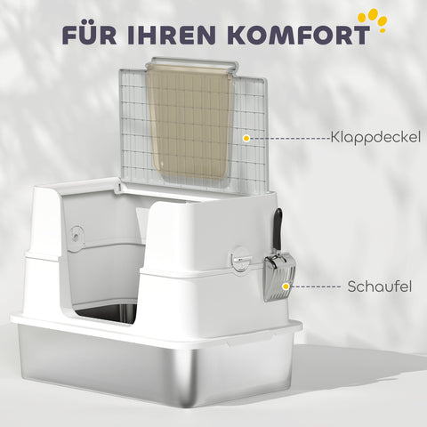 Rootz Stainless Steel Cat Toilet - Litter Box - Kitty Lavatory - Scratch-Resistant - XL Interior with Shovel - 60.2cm x 40.2cm x 44.5cm