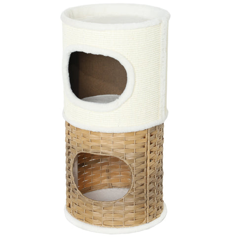 Rootz Three-Story Cat Tree - Cat Tower - Cat Climber - Enhances Home Décor - 80cm High x Ø40cm - White & Brown