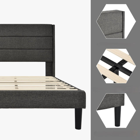 Rootz Single Bed - Modern Bed - Stylish Bed Frame - Padded Headboard - Comfort & Style - 96L x 209W x 111H cm