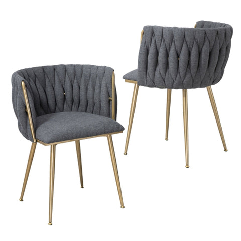 Rootz 2 Piece Set Upholstered Lounge Chairs - Armchairs - Linen Fabric Chairs - Sturdy Metal Frame - 54cm x 52cm x 73cm