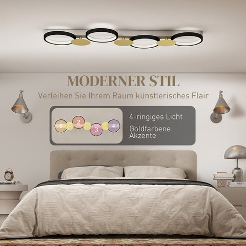 Rootz LED Ceiling Light - Living Room Lamp - Flush Mount Fixture - Remote Dimming - Modern Black + Gold - 100x31x7cm - 38W 1500LM 3000K-6500K