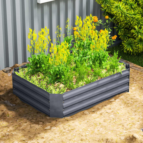 Rootz Galvanized Steel Raised Bed - Planting Box - Flower Box - Rust Protection - 120 x 90 x 30 cm Grey