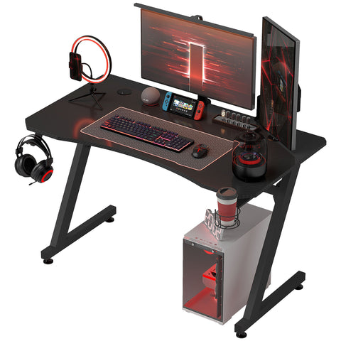 Rootz Gaming Desk - Computer Table - Workstation - Cable Management - Headphone Holder - Adjustable Height - 120cm x 65cm x 74.5cm