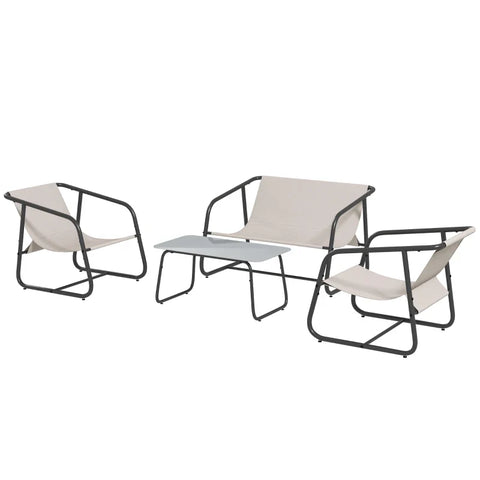 Rootz Garden Furniture Sets - 4-piece - Garden Seating - Lounge Furniture - 1 Sofa & 2 Armchairs - Steel+breathable Mesh - Gray+Cream White - 110 x 70 x 70 cm