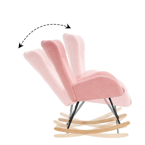 Rootz Pink Teddy Velvet Rocking Chair - Recliner - Lounge Chair - Ergonomic Comfort - 67.5L x 93W x 93H cm