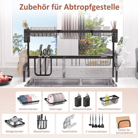 Rootz 2-Stage Drip Stand - Dish Drainer - Plate Rack - Maximizes Organization - Black Steel - 100cm x 30cm x 52.5cm