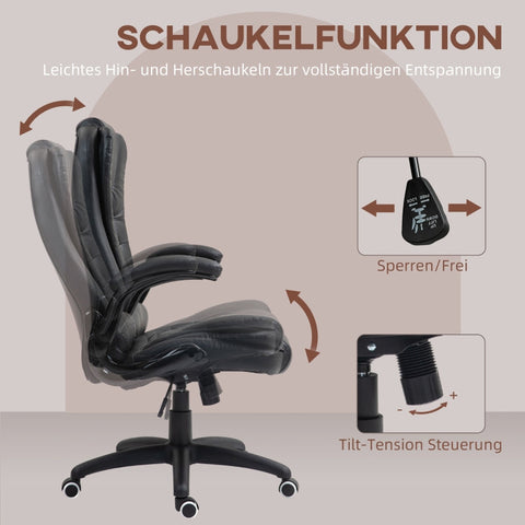 Rootz Executive Chair - Office Chair - Desk Chair - Faux Leather - Adjustable Height - Rocker Function - 60cm x 69cm x 111-121cm