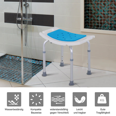 Rootz Shower Chair Bath Stool - Bath Seat - Shower Aid - Adjustable Comfort - 52cm x 30cm x 39-51cm