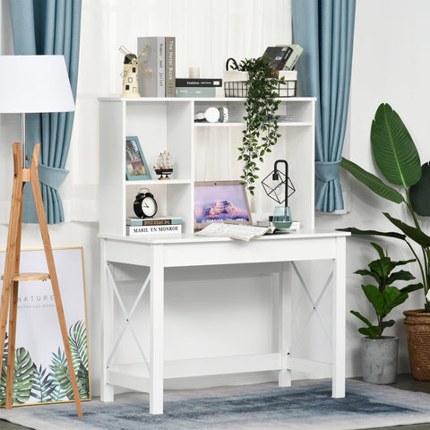 Rootz Desk with Storage - Bookshelf Desk - Modern Wooden Desk - Shelves for Organization - 105 x 50 x 137.5 cm - White