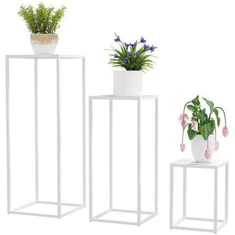 Rootz Set of 3 Stackable Plant Stands - Indoor & Outdoor - Metal Shelves - Space-Saving - 30x30x80cm, 26x26x60cm, 22x22x30cm
