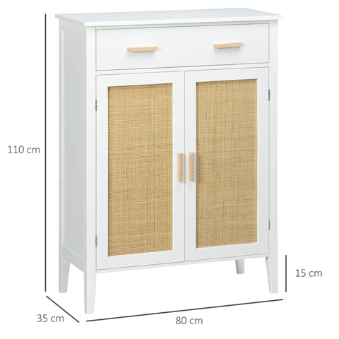 Rootz Shoe Cabinet Storage - Sideboard - Organizer - Woven Look - Ample Storage - 80 x 35 x 110 cm White