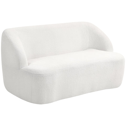 Rootz 2-Seater Sofa - Curved Sofa - Upholstered Couch - Warm Fleece Comfort - 142cm x 85cm x 73.5cm -White