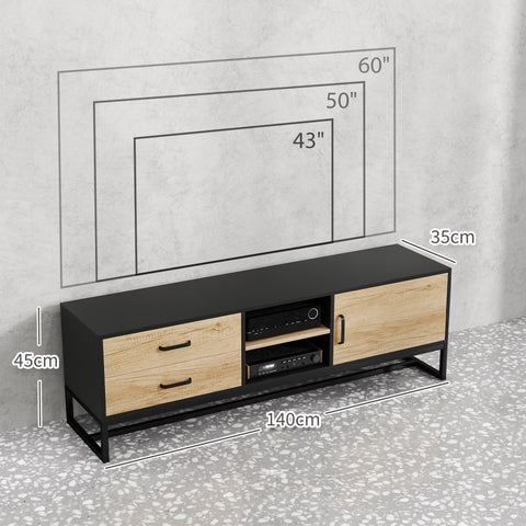 Rootz TV Cabinet for 60” TVs - TV Stand - Media Console - Spacious Storage - 140cm x 35cm x 45cm