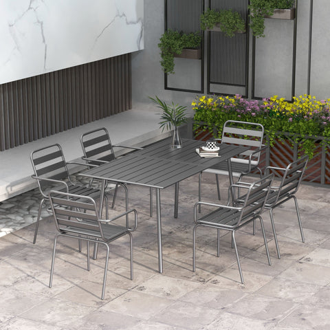 Rootz 7 Piece Garden Furniture Set - Outdoor Dining Set - Metal Patio Furniture - Stackable & Space-Saving - Table 150x80x74cm, Chairs 51x58x78cm