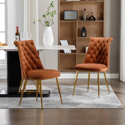 Rootz Set of 2 Velvet Chairs - Comfortable Armchair - Elegant Seating - Ergonomic Comfort - Gold Metal Legs - 43.9cm x 62cm x 87.5cm