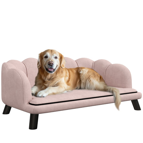 Rootz Comfortable Dog Sofa - Pet Couch - Plush Pet Bed - Solid Wood Legs - Moisture-Proof Design - Removable Washable Cover - Pink - 98.5cm x 60.5cm x 35.5cm