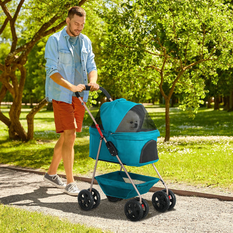 Rootz 3-in-1 Pet Trolleys - Foldable Dog Cars - Portable Animal Carrier - Easy Storage, 76x50x102cm - Perfect for Small Pets, Turquoise