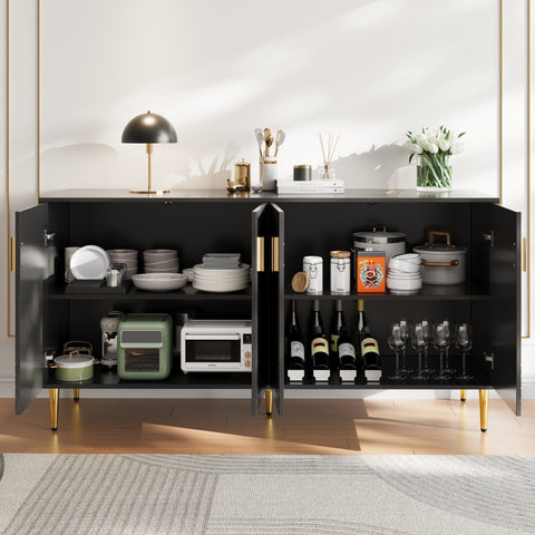 Rootz Black Sideboard - Buffet Table - Storage Cabinet - Unique Shaft Design - Elegant Dining Room Addition - 152cm x 40cm x 75cm