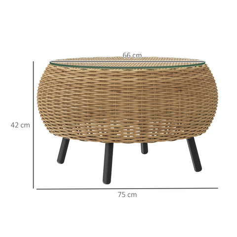Rootz Poly Rattan Side Table - Round Coffee Table - Balcony Table - Weatherproof & Durable - Ø75 x 42 cm