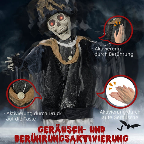 Rootz Halloween Ghost Decoration - Spooky Halloween Prop - Haunted House Decor - Motion Sensor - Sound Effects - LED Lights - 60cm x 16cm x 170cm - Polyester, PE, Plastic, Steel