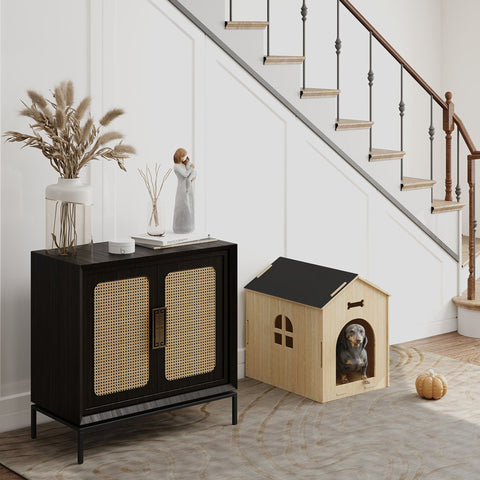 Rootz Dog House Niche - Pet Connector - Animal Retreat - Easy to Clean - 44cm x 57cm x 58cm Brown and Black