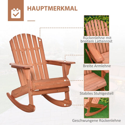 Rootz Adirondack Garden Rocking Chair - Outdoor Rocker - Patio Rocking Chair - Ultimate Comfort - Weather-Resistant - Easy Maintenance - 77cm x 94cm x 97cm - Fir Wood