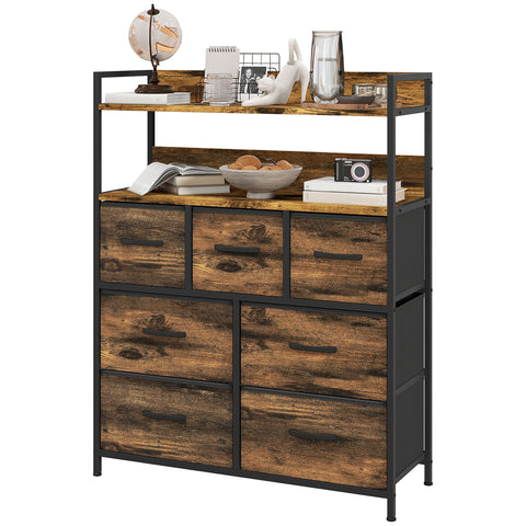 Rootz Fabric Dressing Cabinet - Storage Cabinet - Organizer Unit - 7 Foldable Drawers - 2 Shelves - Steel Frames - Brown - 79x29x101 cm