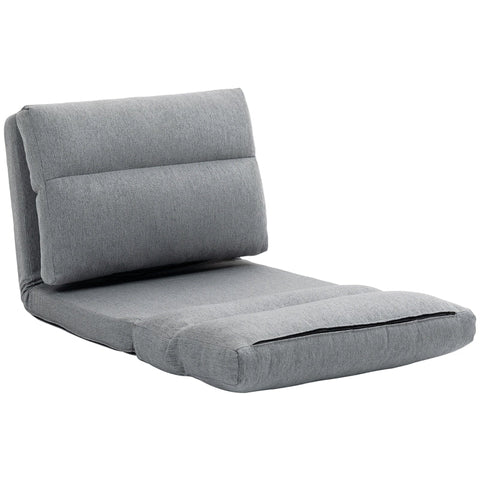 Rootz Floor Chair - Recliner Lounger Bed - Adjustable Backrest - Fabric Cover - 70cm x 41cm x 56cm - Gray - Imitation Linen - Metal Frame