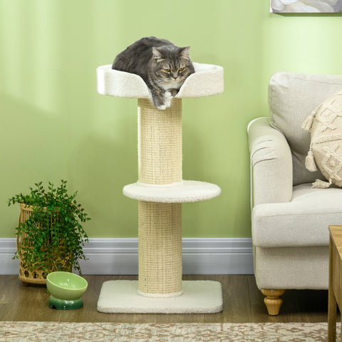 Rootz Cat Tree 91cm - Climbing Tree - Activity Tower - Promotes Play - 45cm x 45cm x 91cm - White Lamb Wool