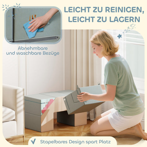 Rootz 2-Part Soft Game Block Set - Toddler Play Blocks - Climbing Blocks - Promotes Cognitive Development - Grey and Brown - 131cm x 39cm x 44cm